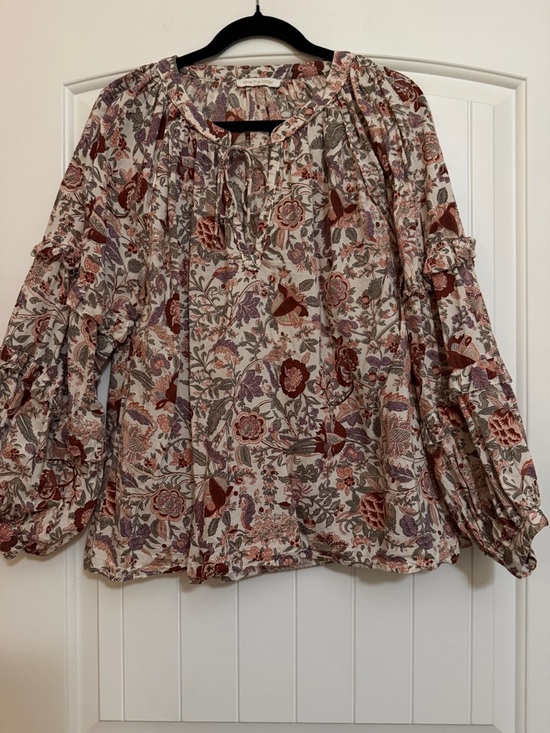 Love The Label Tops - Love The Label Floral Peasant Top Rose, Green & Cream Balloon Sleeves Sz Large